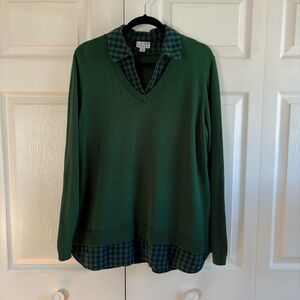 Joan Rivers V-Neck Mixed Media Sweater Tartan Flannel Shirt Career Teacher M